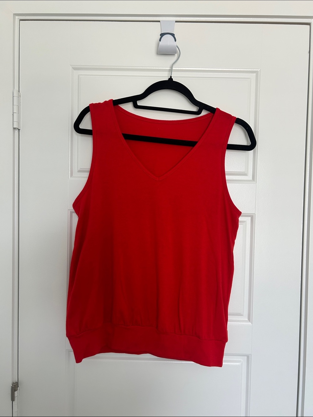 Red V-Neck Sleeveless Women's Top